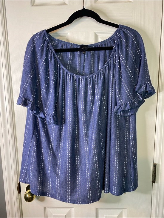 W5 Tops - W5 Blue Vertical Stripe Ruffle Sleeve Blouse Size 1X